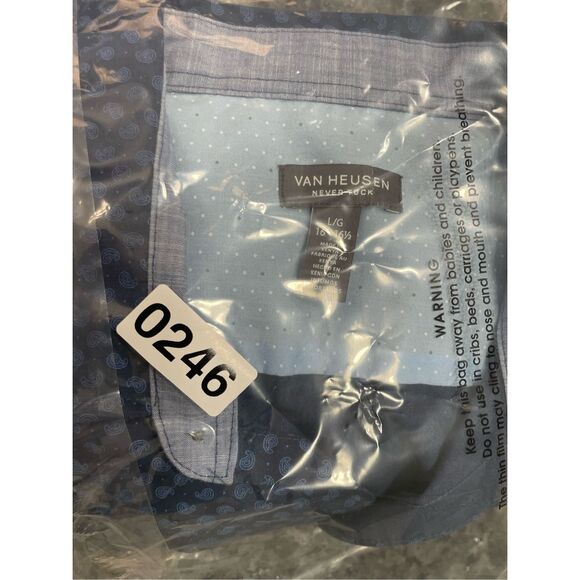 Van Heusen Never Tuck Men’s Button-Up Shirt Size Large Blue Patterned Long Sleev - Picture 8 of 8